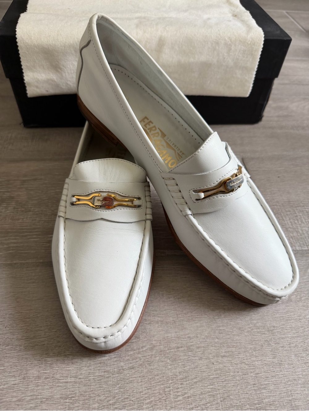 Salvatore Ferragamo White Leather Men’s Bit-Detail Loafers